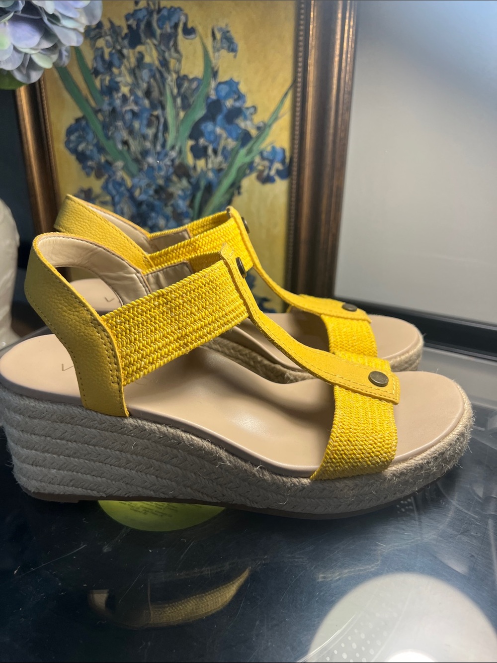 VIONIC Yellow Canvas Espadrille Wedge Sandals - Picture 3 of 7